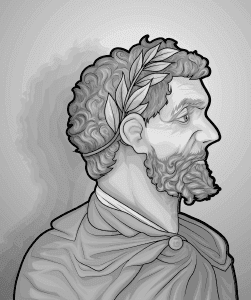 Illustration: Ein bärtiger Mann mit Lorbeerkranz und Toga stellt Artemidor von Daldis dar. Womöglich ist er der Pionier der heutigen Traumdeutung.